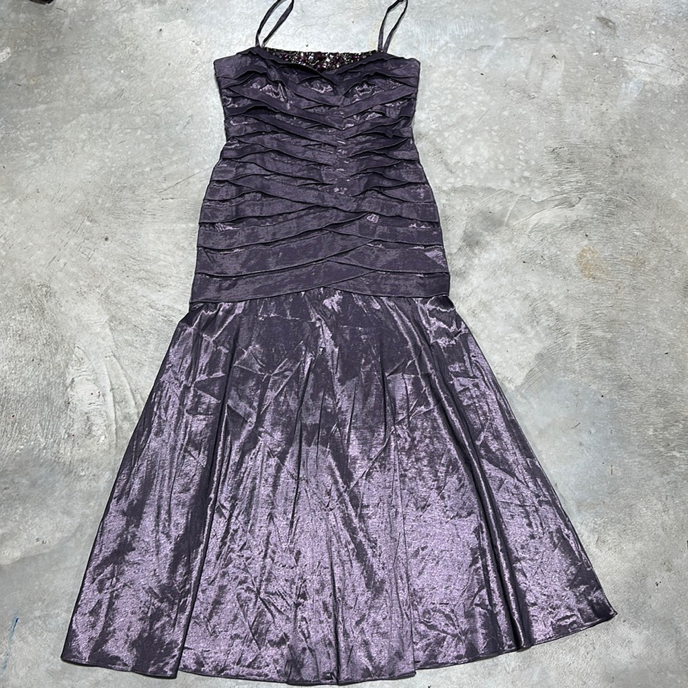 KM Collections brand deep purple‎ long spaghetti strap prom dress /Size 14/C-63